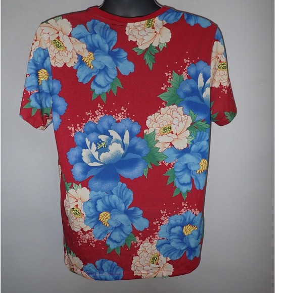 Adidas Trefoil Floral Print T Shirt Men's Size Medium Red Blue White - Picture 4 of 5